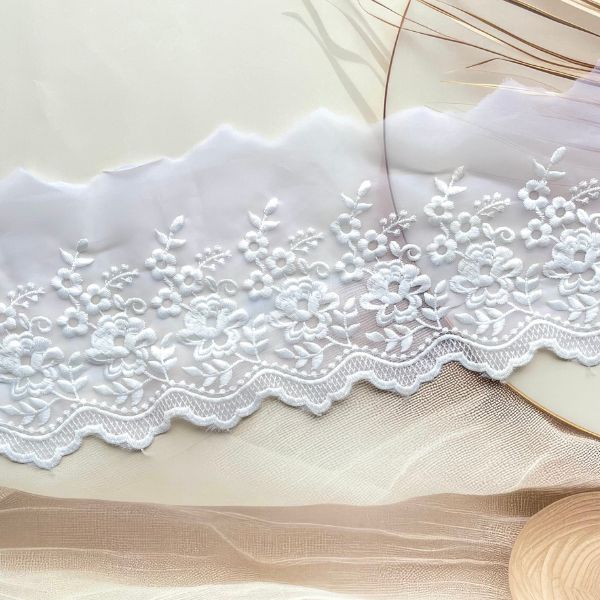 ZariWork 5 Inch White Organza Net Lace Border