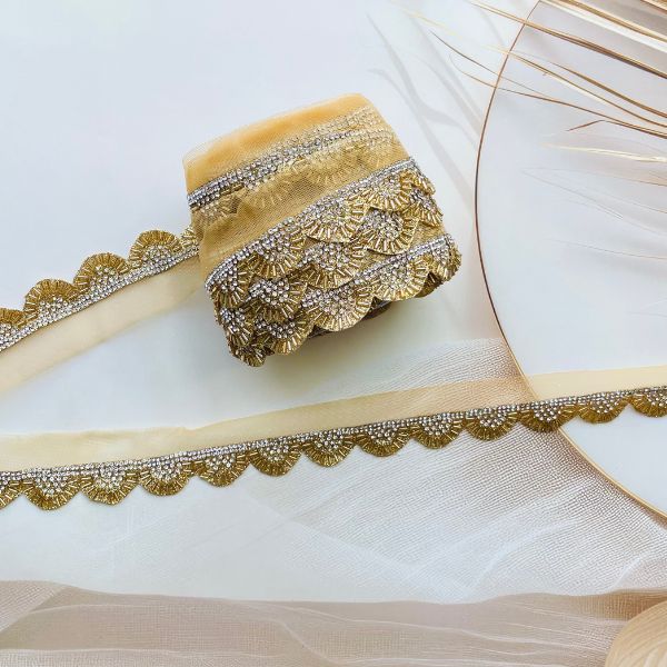 ZariWork 1 Inch Golden Border Stone Lace