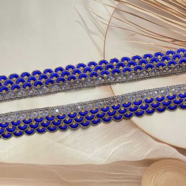 ZariWork 2 Inch Blue Cutwork Border Embroidery Laces