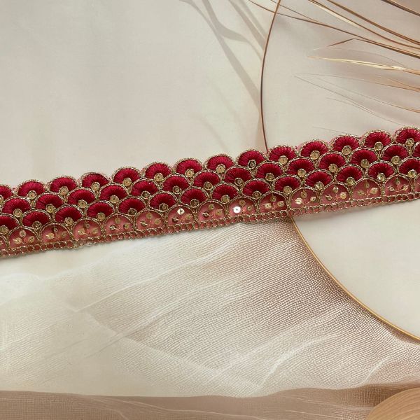 ZariWork 2 Inch Maroon Cutwork Border Embroidery Lace