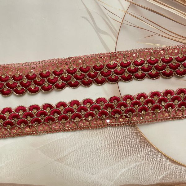 ZariWork 2 Inch Maroon Cutwork Border Embroidery Laces