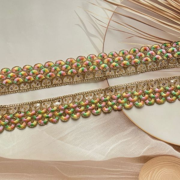 ZariWork 2 Inch Multi Color Cutwork Border Embroidery Laces