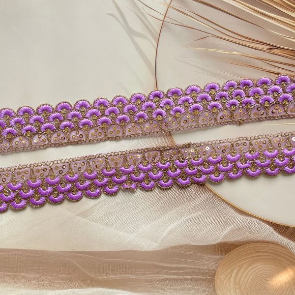 ZariWork 2 Inch Purple Cutwork Border Embroidery Laces