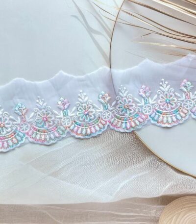 ZariWork 3 Inch Multi Net Flower Organza Lace Border