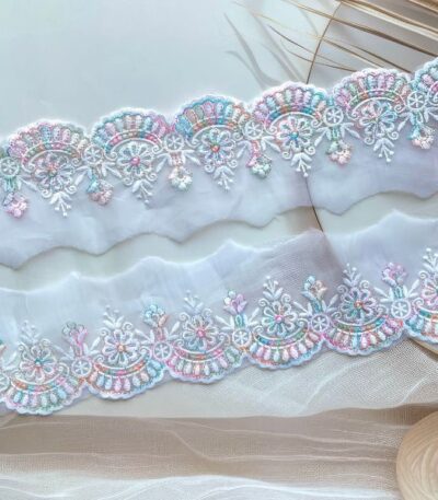 ZariWork 3 Inch Multi Net Flower Organza Lace Borders