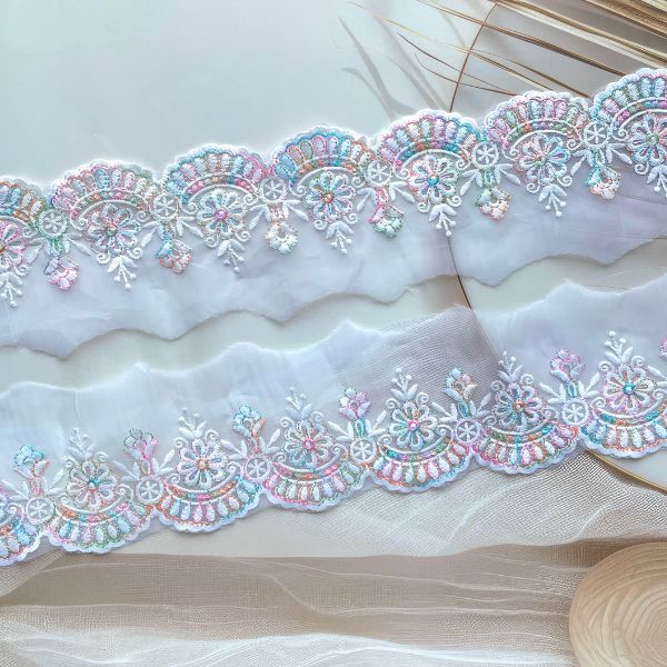 ZariWork 3 Inch Multi Net Flower Organza Lace Borders