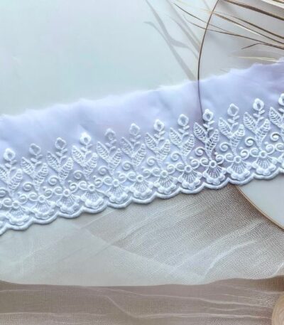 ZariWork 4 Inch White Net Organza Lace Border