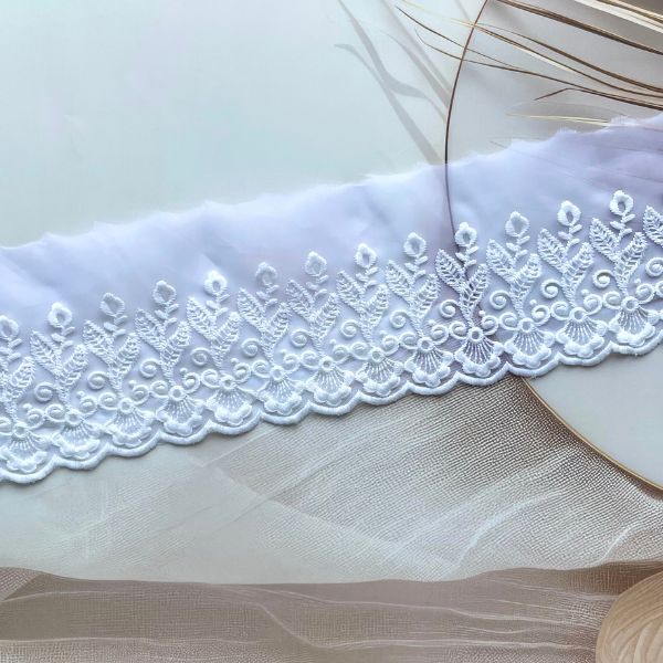 ZariWork 4 Inch White Net Organza Lace Border