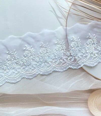 ZariWork 5 Inch White Net Flower Organza Lace Border