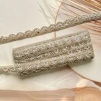 ZariWork 1 Inch Gold Handwork Pearl Mirror Laces