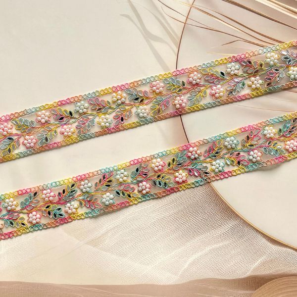 ZariWork 2 Inch Beaded Multi Color Pearl Laces