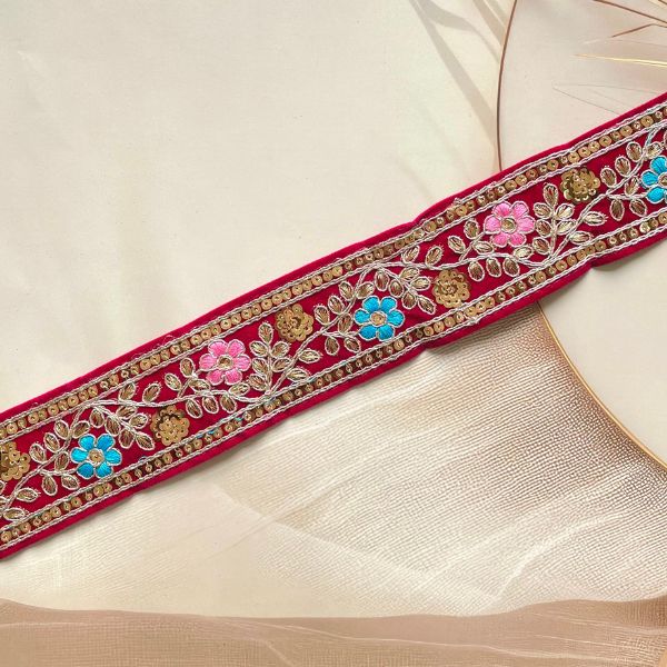 ZariWork 2 Inch Rani Velvet Sequence Lace Border