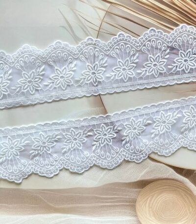 ZariWork 3 Inch White Net Flower Design Organza Laces