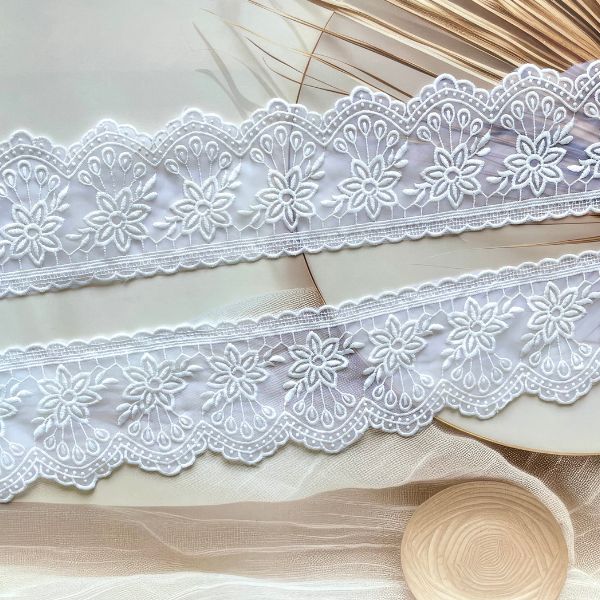 ZariWork 3 Inch White Net Flower Design Organza Laces