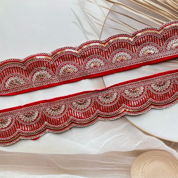 Zariwork 7 CM Red Valvet Sequence Lace Borders