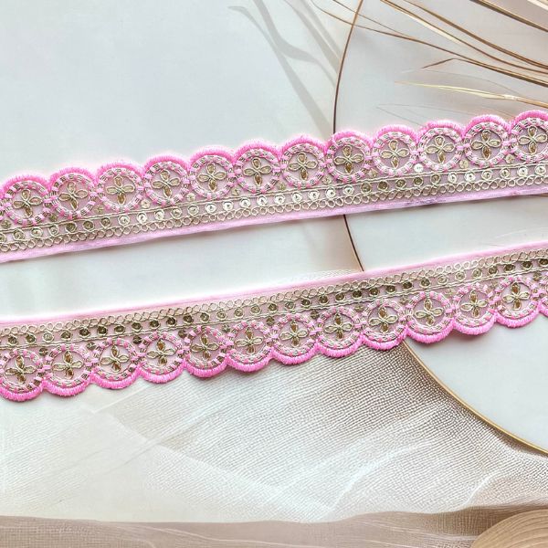 ZariWork 2 Inch Flower Baby Pink Embroidery Laces