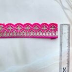 ZariWork 2 Inch Flower Dark Pink Embroidery Lace Size