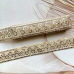 ZariWork 2 Inch Flower Design Golden Sequence Lace