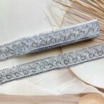 ZariWork 2 Inch Flower Design Silver Sequence Lace