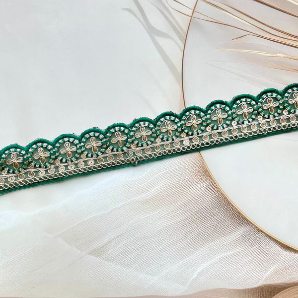 ZariWork 2 Inch Flower Green Embroidery Lace