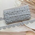 Zariwork 2 Inch Silver Stone Cutwork Pearl Lace