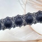 3 Inch Black Flower Design Sequence Lace Border Size