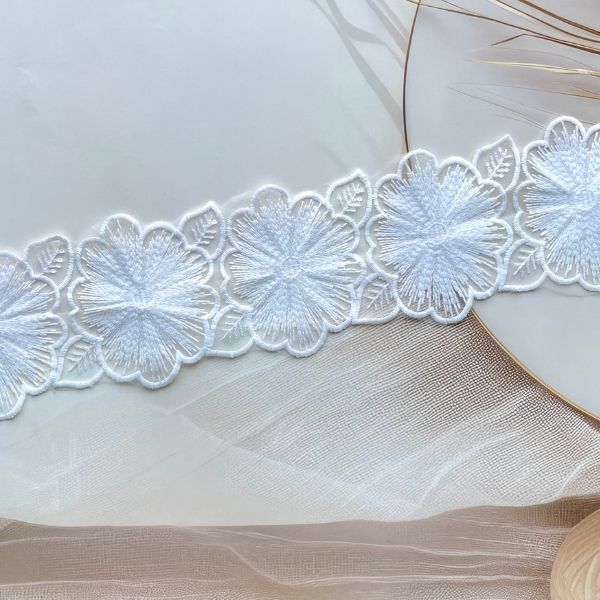3 Inch White Flower Design Sequence Lace Border