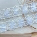 3 Inch White Flower Design Sequence Lace Border